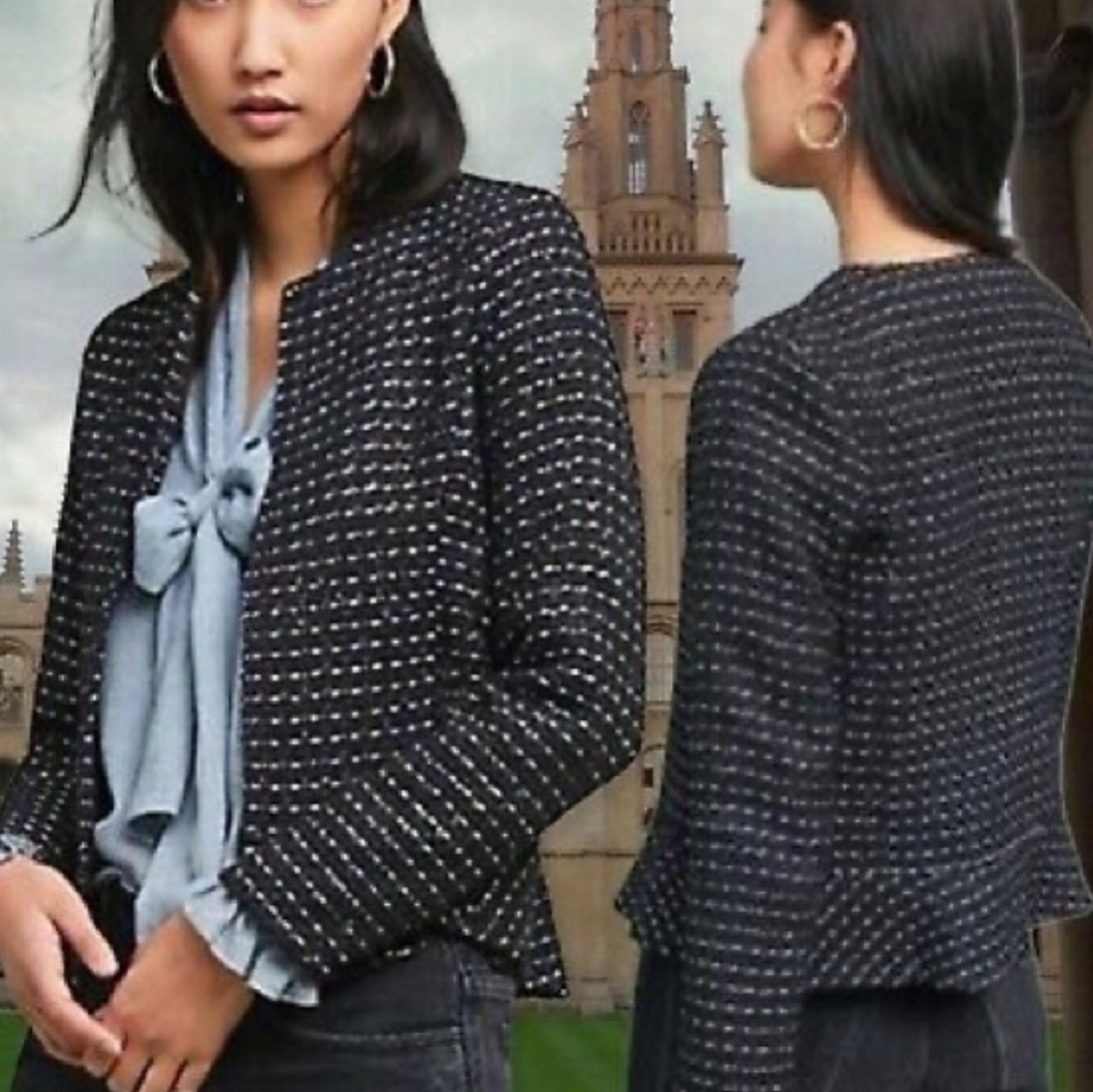 ⭐️ Host Pick ⭐️ Anthropologie Dolan Left Coast | Tweed Open Flare Croppe Blazer - Picture 3 of 12